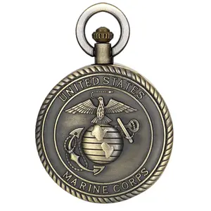 OIDEA Men's  Marine Corps Navy AIR FORCR FBI Pocket Watch Veterans Quartz Watch with Distinctive Marine Corps Emblem