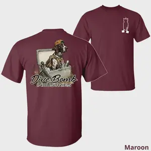 Dive Bomb Industries Classic Soft Short-Sleeve Hunting T-Shirt, Unisex Casual Tee, Hunting Dog in Gear Box, Outdoor Hunting Theme, Gift for Hunters