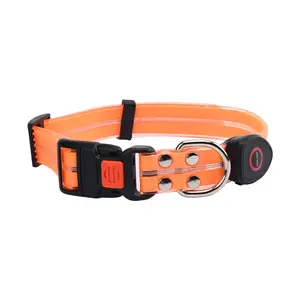 【Pet Essential】USB rechargeable luminous leather belt LED flashing collar with adjustable brightness, extremely cool. christmas  collar light  up Adjustable LED iyoshop  dog harness