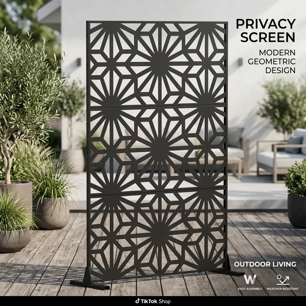littleox Metal Privacy Screens and Panels with Free Standing, Freestanding Outdoor Indoor Privacy Screen, Decorative Privacy Screen for Balcony Patio Garden, Sun Flower Shape