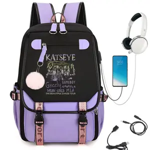 Katseye Merch Backpack Multi Compartment Trendy Backpack School Backpack for Girls Color-block School Bag Girls Backpack for School Kids Bookbag with USB Charging Port