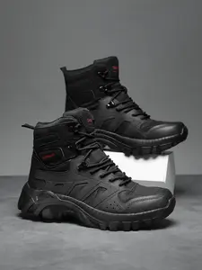 Men's Hiking Boots Lightweight Hiking Boots Trekking Camping Shoes Durable Breathable Shock Absorption Lace-Up Velcro Side Zipper Tactical Boot Outdoor Adventure Casual Wear