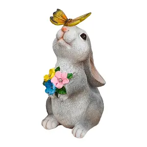 Solar-Powered Outdoor Decorative Rabbit Statue with Butterfly Lights - Ideal for Garden Decor, Enhances Aesthetic Appeal