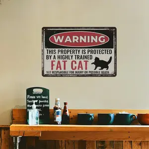 1pc Vintage Fat Cat Warning Metal Sign - Retro Tin Plate Wall Art, 7.8x11.8 Inch, Humorous Home Decor for Kitchen, Coffee Shop, or Club, Durable Iron Material, Easy to Hang, Cat Decor, Perfect for Room Decor