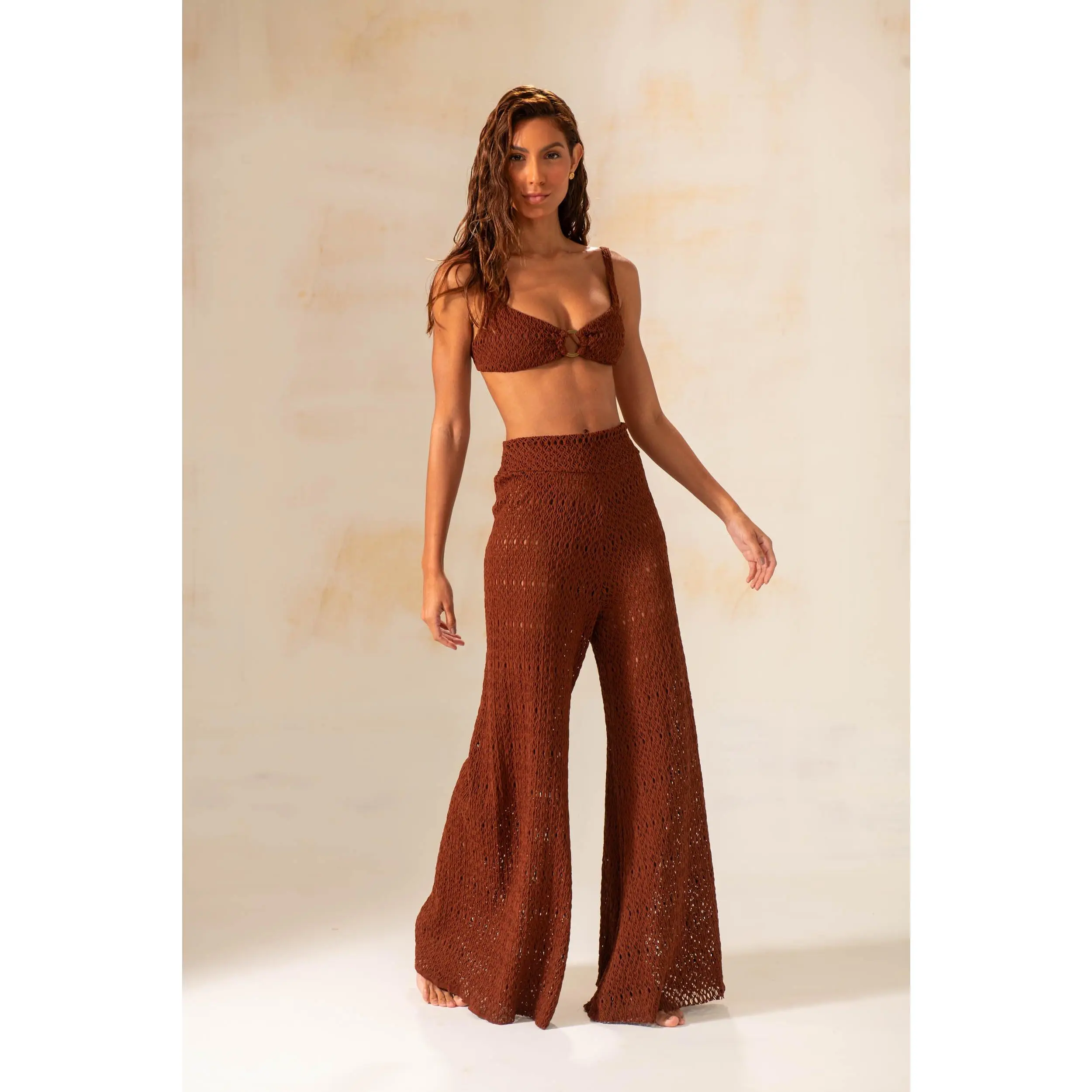 Crochet Wide Leg Pants – Rust | Brazilian Resortwear