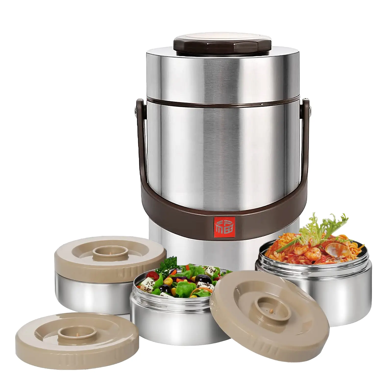 Single Eco-Friendly Insulated Stainless Steel Lunch Box - 2.3L 3-Tier Double-Wall Leakproof Non-Toxic Reusable Food Container, Portable Travel Cooler for Office, Hiking (Silver)