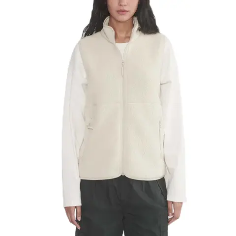 Songling Lady's Basic Casual Cotton Sherpa Fluffy Fleece Vest - Lightweight Warm Garment, Sleeveless Zip-Up Mock Neck Outdoor Outerwear with Pockets, Easy to Layer Over Tees or Hoodies, Ideal for Hiking