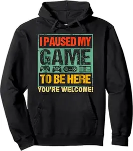 I Paused My Game To Be Here Funny Gamers Men Boys Teens Gift Pullover Hoodie Small