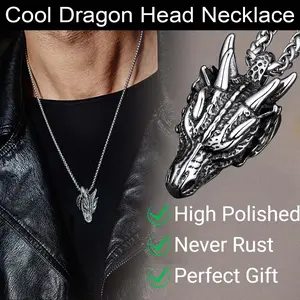 FaithHeart Dragon Head Pendant Necklace For Unisex Stainless Steel Perfect Gift