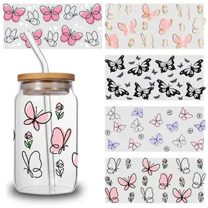 5 Sheets Butterfly Pattern UV  Stickers Religious Valentine Mug Decoration Gift  Sticker Decal UV  Stickers Waterproof Rub on  uv   sticker film  dtf heat Transfer Bear Iron-On