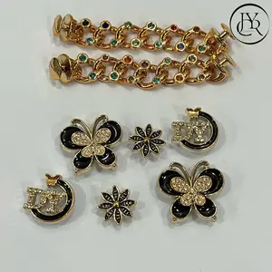 New hole shoes DIY flower accessories jewelry letter shoe charms buckle accessories senior black Golden Butterfly shoes accessories manual detachable.
