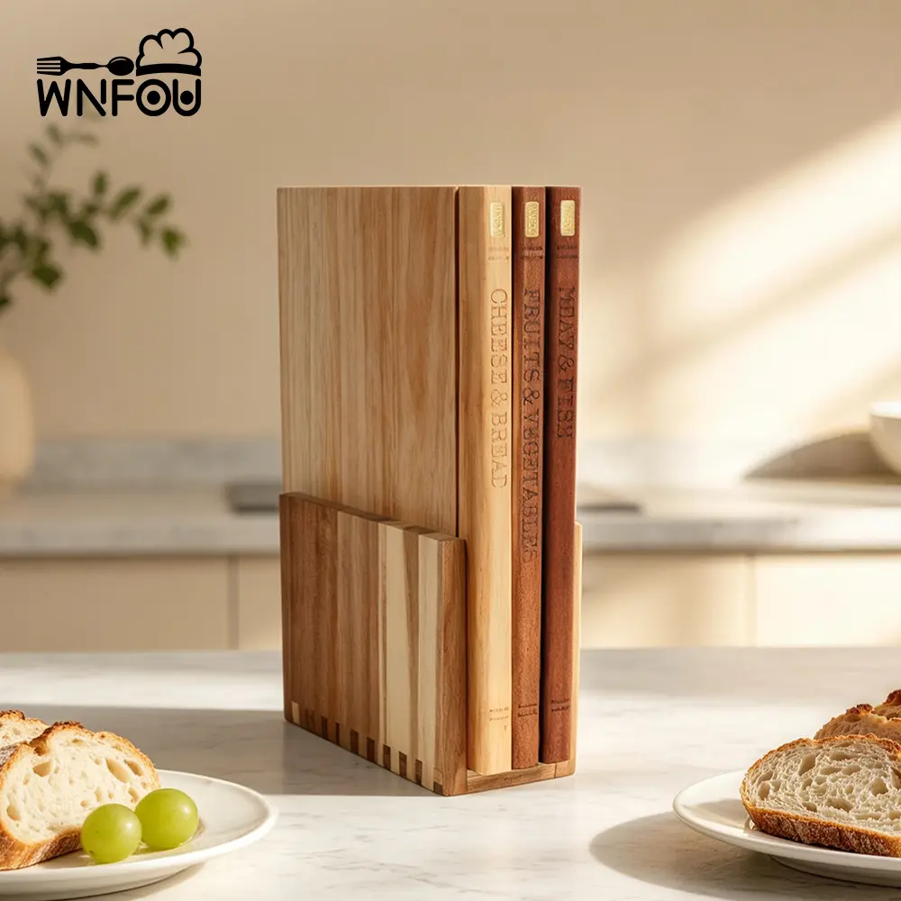 3-piece book-shaped cutting board set (with stand), natural wood kitchen cutting boards, stylish space-saving plates, book-shaped cutting boards, suitable for meat, bread, cheese, fruit, and vegetables
