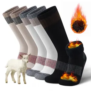 3 Pairs Merino Wool Boot Sock Seamless Comfort Merino Wool Hiking Thermal Socks Warm Breathable Comfortable Mid-Calf Sock Breathable Sweat-absorbent Anti-Slip Wear-Resistant Thick Terry For Skiing Hiking Outdoor Sports