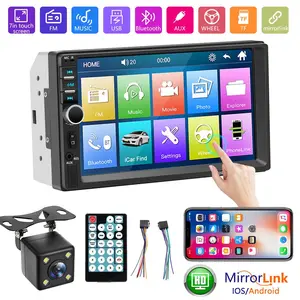 7 Inch HD Car MP5 Player with TF Card Slot and Rear View Backup Camera，7" HD Car MP5 Player with Rearview Camera, Double Din Touchscreen Car Radio, Bluetooth Handsfree, Mirror Link, FM/USB/TF/AUX, Plug & Play