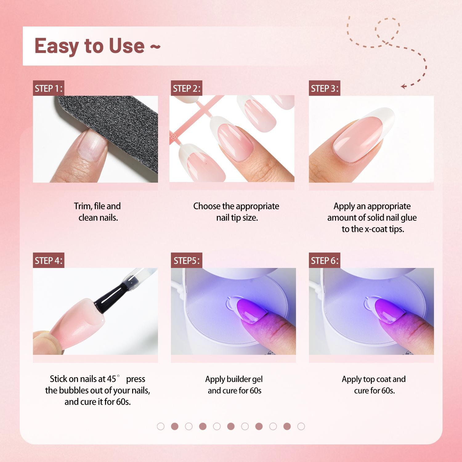 JODSONE 144pcs New Upgrade French Gel Nail Tips Kit French Tip Press on Nails Soft Fack Nail Tips Gel Nail Glue,Builder Gel,Top Coat,Nail Lamp All Included for Nail Art Easy DIY