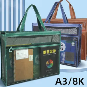 A3/8k Art Storage Bag, Double Layer Large Capacity, Mesh Transparent Design, Portable Drawing Organizer, Handheld Art Supply Carrier, Storage Totes