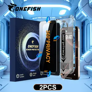[2 PCS]ONEFISH  360° FULL Privacy Screen Protector [4 Sides Privacy]. Screen film for iPhone 17/16/15/14/13  [LEFT, RIGHT, UP, DOWN], Strong Protection, Anti-Spy, Electroplated Layer, Full screen covering (Headset Cover), Fingerprint- Proof.