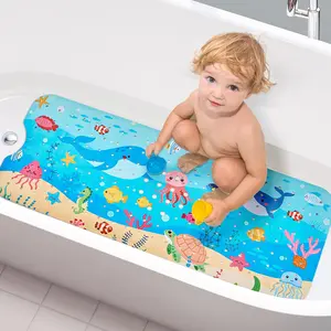 Bath Mat for Tub Non Slip , 40 X 16 Inch Extra Long Bathtub Mat with Drain Holes and Suction Cups, Anti Slip Shower Mat Machine Washable, Whale