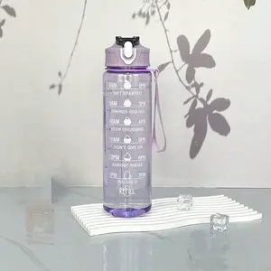 Time Marked Water Cup, Outdoor Sports Clear Water Bottle with Straw, Medium Size Transparent Drinking Cup for Hydration, Portable Sports Bottle, Travel Water Bottle, Reusable Water Bottle, Gym Bottle