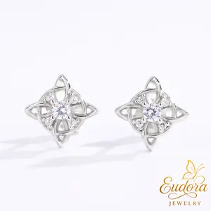Eudora Witch Knot Stud Earrings for Women, Sparkling CZ Clover Celtic Knot or Trinity Knot, Hypoallergenic Everyday Dainty Earrings, Meaningful Gift for Her