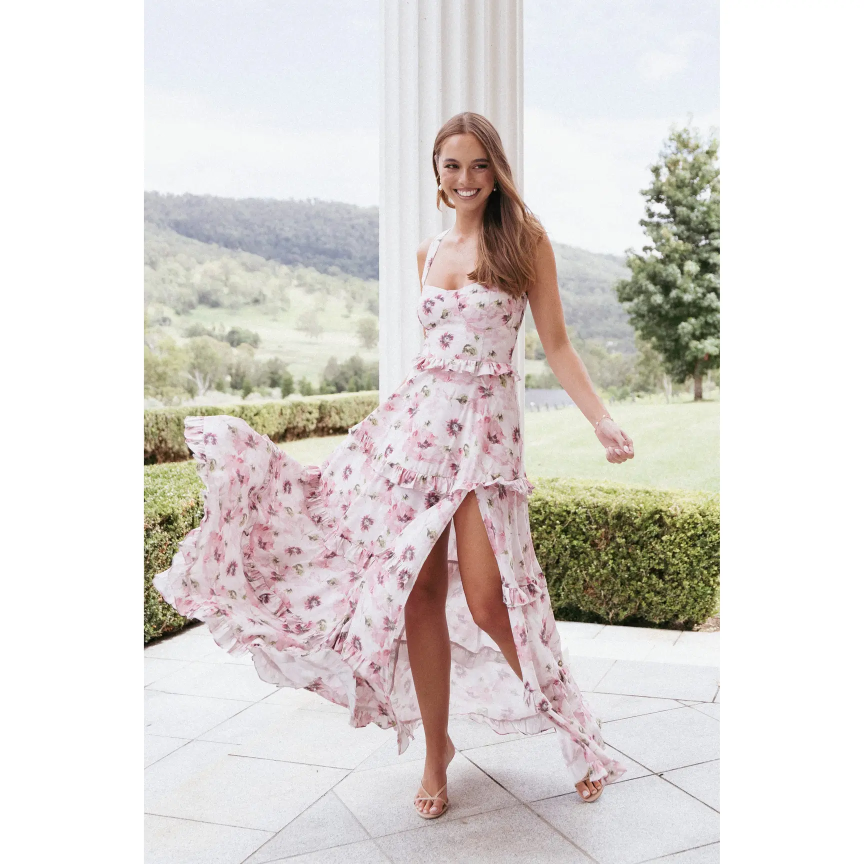 Lillee Tiered Maxi Dress - Pink Bloom