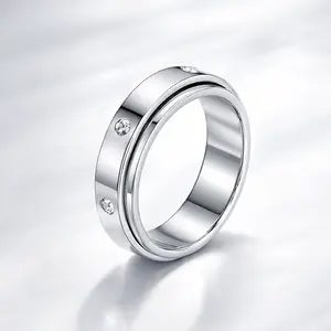 Trendy Stainless Steel Rotatable Spinner Ring Anxiety Relief Fidget Ring for Women Men Stress Relief Jewelry for Daily Wear