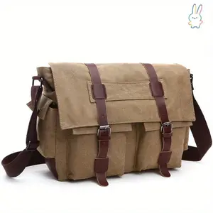 ERT-Men'S Casual Canvas Messenger Bag, Vintage Coffee Crossbody Sling Bag, Durable Travel Shoulder Bag with Adjustable Strap, 39.37 inch, for Daily Commute and Tool Carrying