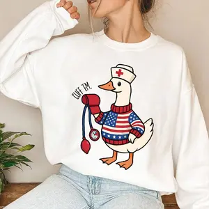 [Made in USA] 4th of July Nurse Goose Sweatshirt, Funny Patriotic Nurse Goose Graphic Crewneck Pullover, American Nurse Life Sweatshirt, Trendy Medical 4th of July Crewneck, Gift For Nurse Women