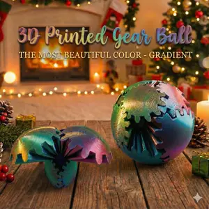 3D printed gear ball desk decor with rotating gears, modern mechanical design, stress relief desk accessory for office and home, size 8cm / 3.15 inches.