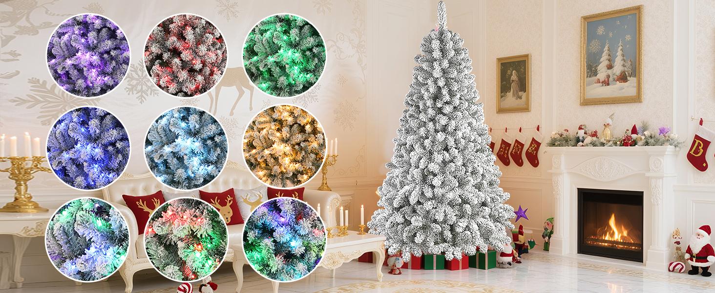 SHareconn 12FT Pre-Lit RGB Snow Flocked Christmas Tree with 1090 Lights 3300 Branches Remote Control Hinged Design Ideal Xmas Decoration SHareconn 12FT Pre-Lit RGB Snow Flocked Christmas Tree with 1090 Lights 3300 Branches Remote Control Hinged Design Ideal Xmas Decoration