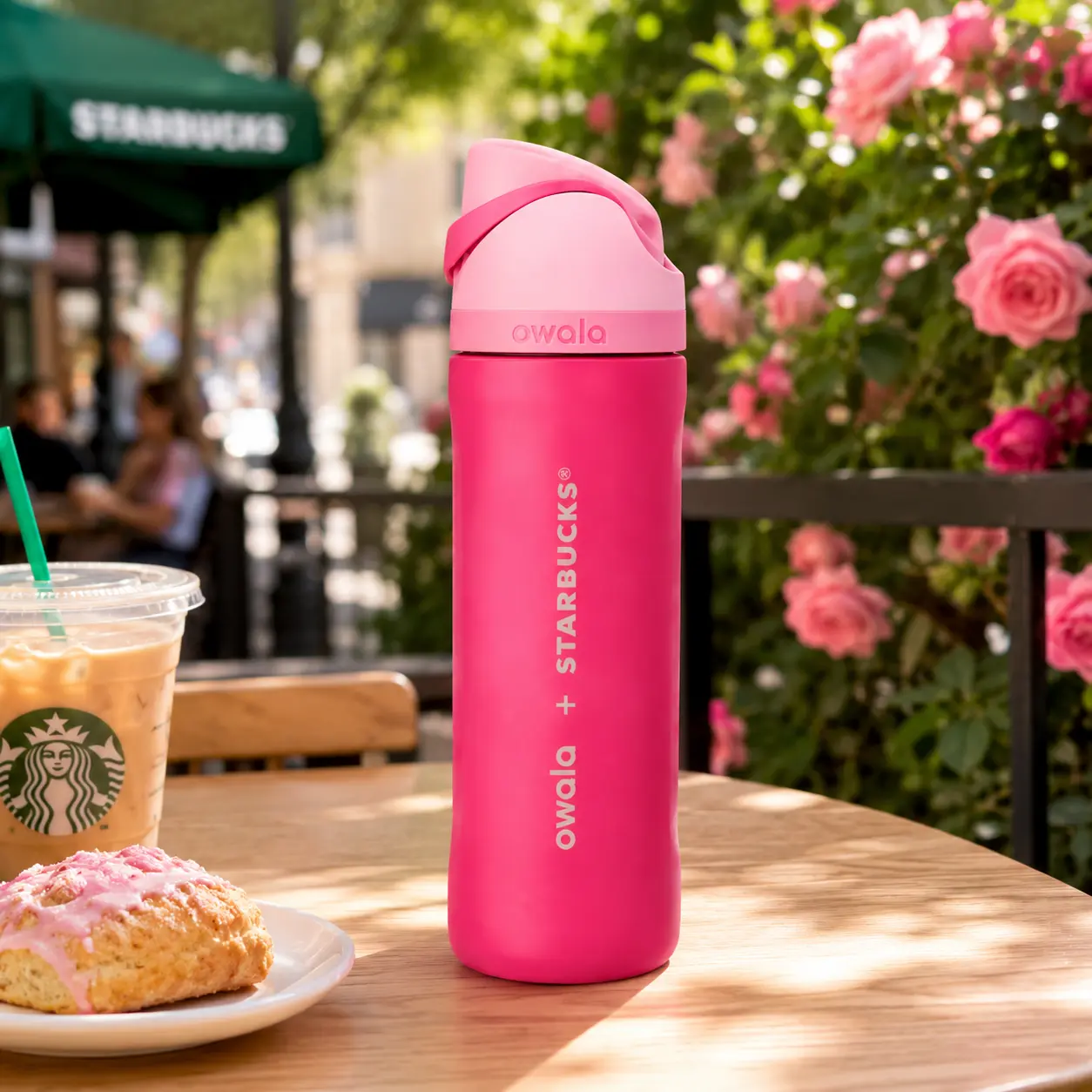 New Owala  Pink Strawberry Insulated Water Bottle – 24fl oz Stainless Steel Tumbler Straw Cup