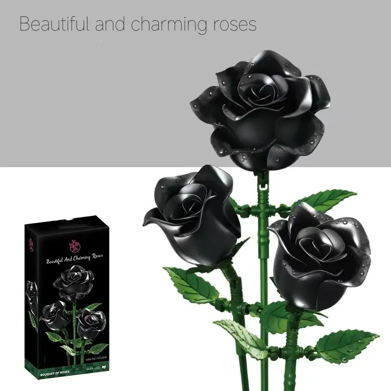 Rose Flower Building Set - 3 Piece, Compatible with Adult Lego Bouquets, Artificial Rose Bouquet, Artificial Roses Bouquet, Valentine's Day Gift, Christmas Gift, Home Decor, Artificial Flower Decorations, Artificial Fake Flowers, Artificial Faux Flowers
