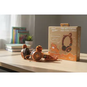 Planet Buddies Charlie the Tiger Furry Wired Kids Headphones - Plastic-Built, 3.5 mm Jack, Volume Limit, Audio-Enhanced, Genuine Surplus, Brand New in Original Box, Children's Listening Protection