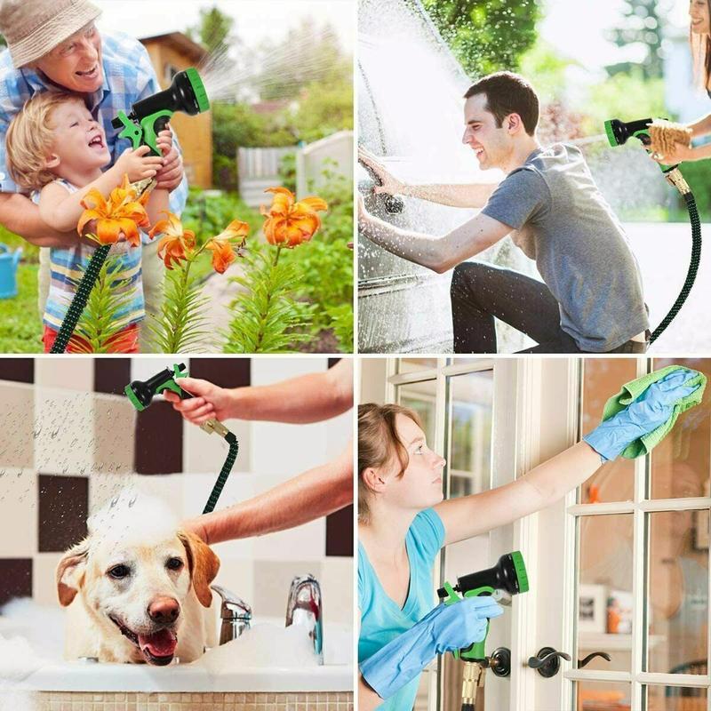 Flexible Garden Hose 75/100ft 3X Stronger Deluxe Expandable Green Polyester Fiber with 10 Functions Nozzle 3/4" Solid Brass Fittings Foldable for Outdoor Gardening Car Cleaning