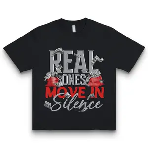 [100% Cotton] [Everyday Comfort] Real Ones Move In Silence Graphic T-Shirt - Unisex Black Cotton Tee With Bold Money Print, Casual Round Neck, Funny & Motivational Design For Men And Women, Motivational Clothing |   Bold Print Shir T-Shirt For Men And Wom