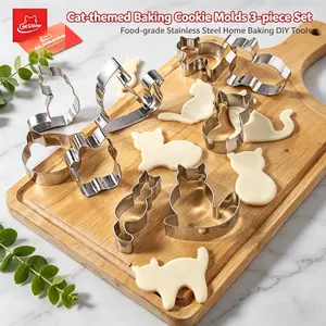 9 Piece Set 3D Cat Cookie Cutters, Food Grade Stainless Steel Baking Mold, DIY Bakery Tool, Cat Theme Party Decor, Gift for Bakers