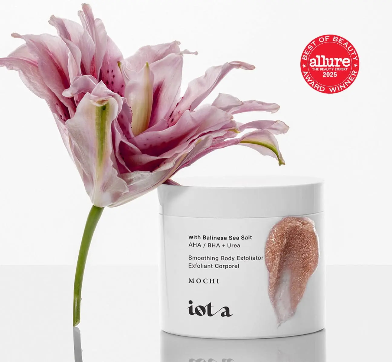 IOTA Supermochi Body Exfoliator with Balinese Sea Salt & Lactic Acid 8.4 fl oz - Gentle Scented Cleansing for Sensitive Skin - Allure 2025 Best Body Exfoliator