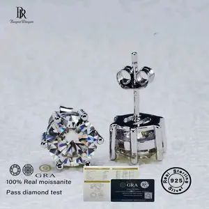 GRA 0.5ct-3ct D Color Certified Moissanite Stud Earrings Lab Created Diamond 925 Sterling Silver Gold Plated