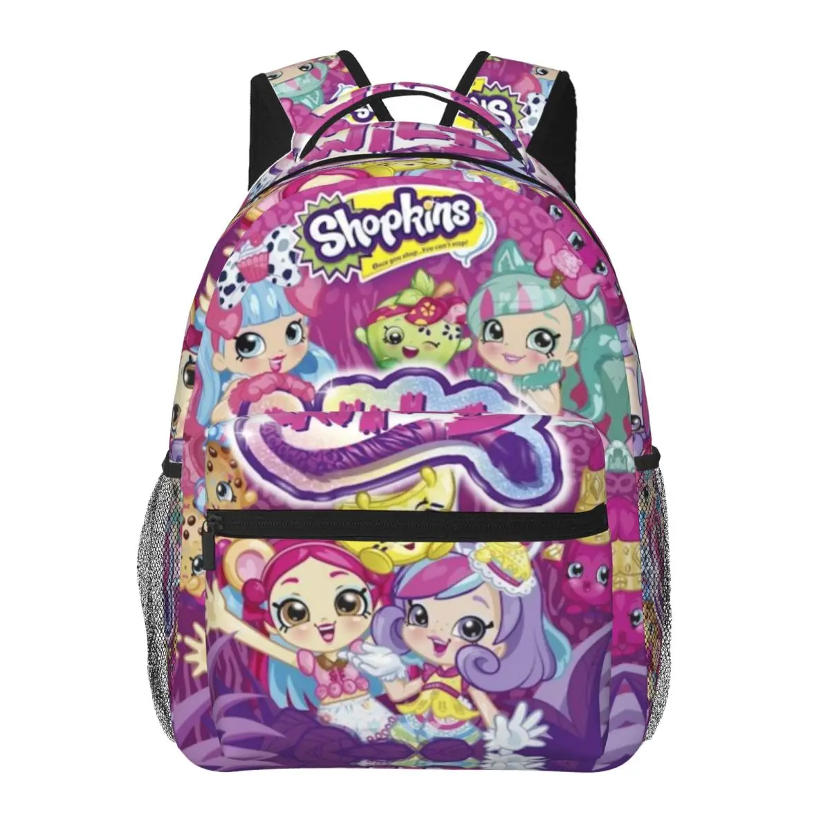 Shopkins Girls Cartoon Purple Theme Backpacks for School Large Capacity Full Print Kids Daypack Lightweight Children School Backpack