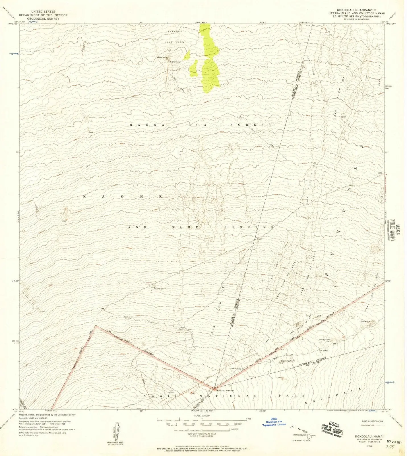 Kokoolau Hawaii USGS Topographic Quadrangle Map, 1956, 1:24000