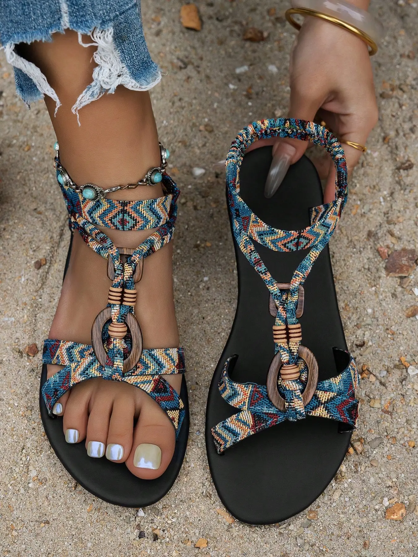 Women's Fashion Bohemian Style Flat Sandals Rubber, Casual Trendy Sandals, Casual Fashion Versatile, Boho Casual Sandals, Perfect for Weddings Parties Outdoor Beach Footwear, Casual Summer Footwear