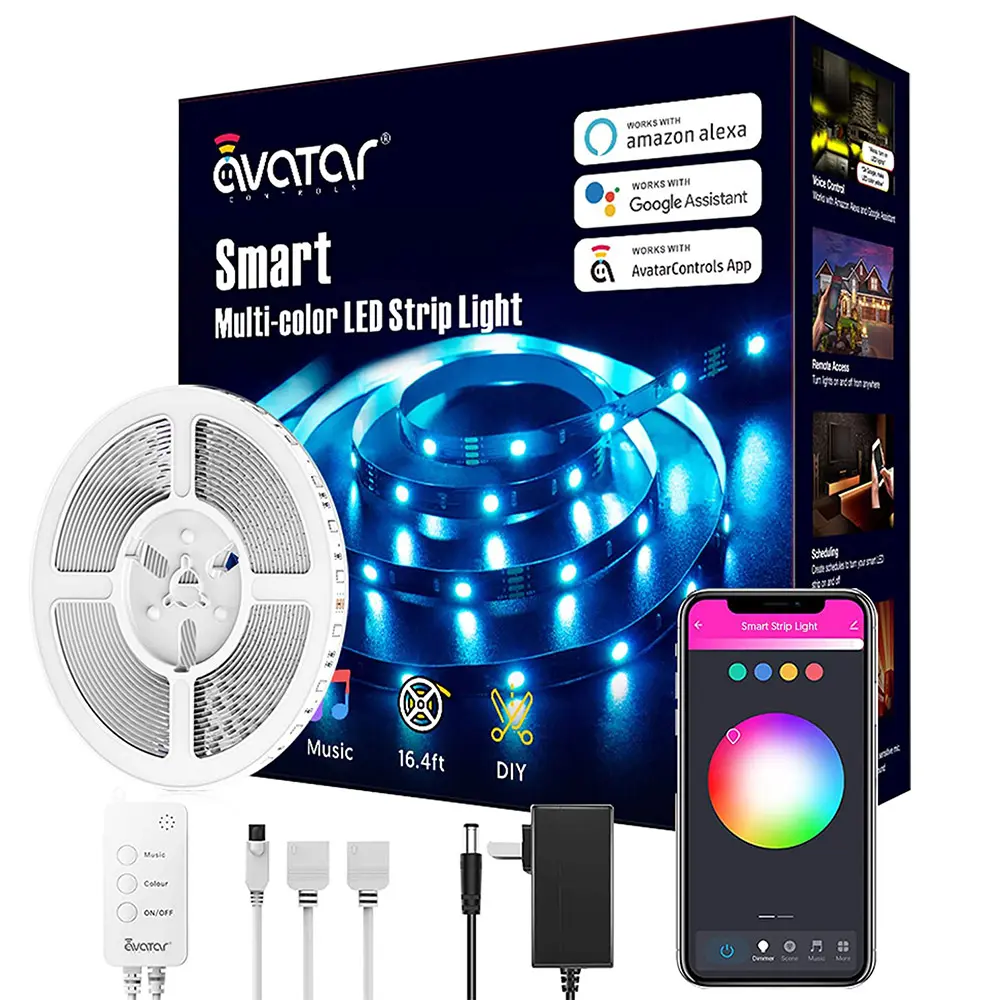 Avatar Controls Smart Multi-Color LED Strip Light, 16.5ft Long, Alexa & Google Assistant Compatible, Color-Changing, Music-Sync Home Lighting Strip