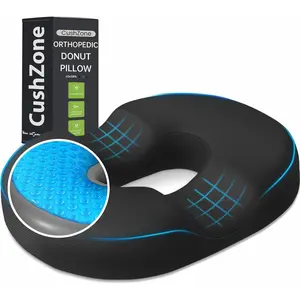 Donut Pillow Seat Cushion - Cooling Gel Chair, Seat Cushion for Office & Home, Car Seat and Furniture, Hemorrhoids Pillow and Tailbone Pain Relief, Black