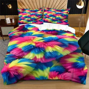 2/3 Pcs Tie-Dye Plush Heart Romantic Bedding Decorative Fuzzy Duvet Cover Set, 1 Quilt Cover & 1/2 Pillowcases (no filler), Soft Skin-Friendly Durable Fabric, Fits Bedroom/Hotel/Homestay Decor, Ideal for Couples/Families/Hotel Buyers/Anniversary Gifters