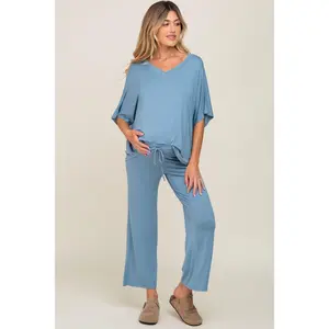 Blue Cropped Pant Maternity Set