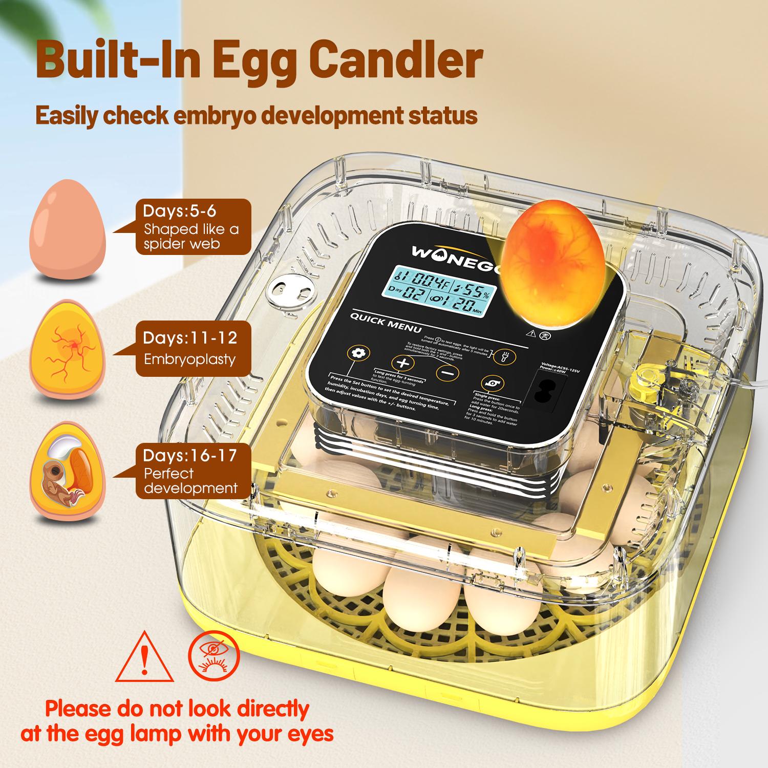 12 Egg Incubator for Hatching Eggs, Egg Incubators with Automatic Egg Turning, Temperature and Humidity Control, Egg Candler, Automatic Water Bottle Refill, Incubator for Chicken, Ducks, Goose