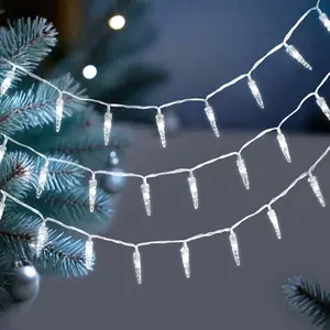 Christmas Icicle Light19.6ft 40 LED Cool White Icicle String Lights Indoor, Hanging Icicle Christmas Lights for Eave Holiday Garden Indoor Outdoor Xmas Decorations