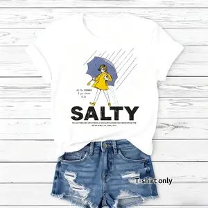 Women's Umbrella & Sality Girl Print Round Neck Tee, Vintage Trendy Casual Short Sleeve T-shirt for Daily Wear, Ladies Summer, Top, Black Crewneck