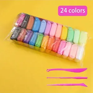 24 Color Ultra-Light Magic Clay Set with Carving Tools, Dries Hard Non-Stick Hands, Vibrant Colors, DIY Creative Toy Gift (colors Random)