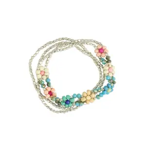 Colorful Fields Bead Flower Bracelet Set
